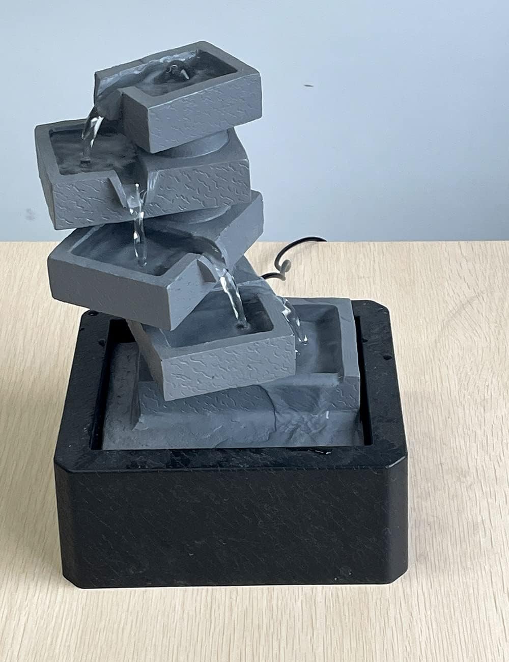 SEINHIJO Fuente de agua de mesa para interiores, Fengshui, cascada, centro de mesa, decoración moderna, escultura, regalos, luces LED de 11 pulgadas