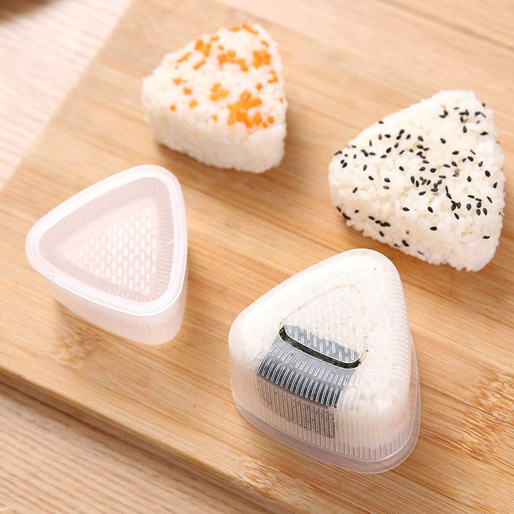 6 piezas de plástico transparente para moldes de sushi, caja triangular para hacer moldes de bolas de arroz, herramienta de cocina con tapa para