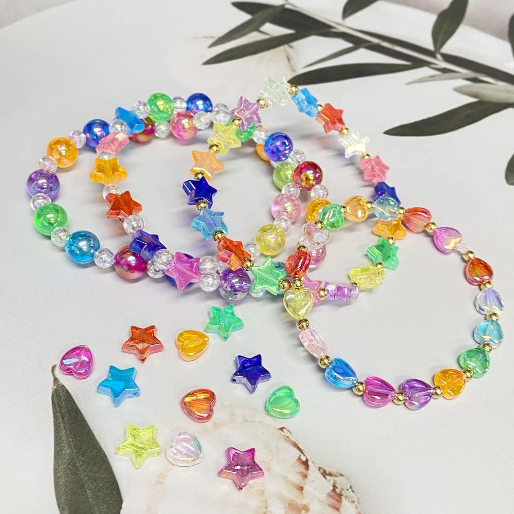 200 cuentas acrílicas en forma de corazón de estrella, surtidos de colores AB, cuentas espaciadoras sueltas para hacer joyas, manualidades,