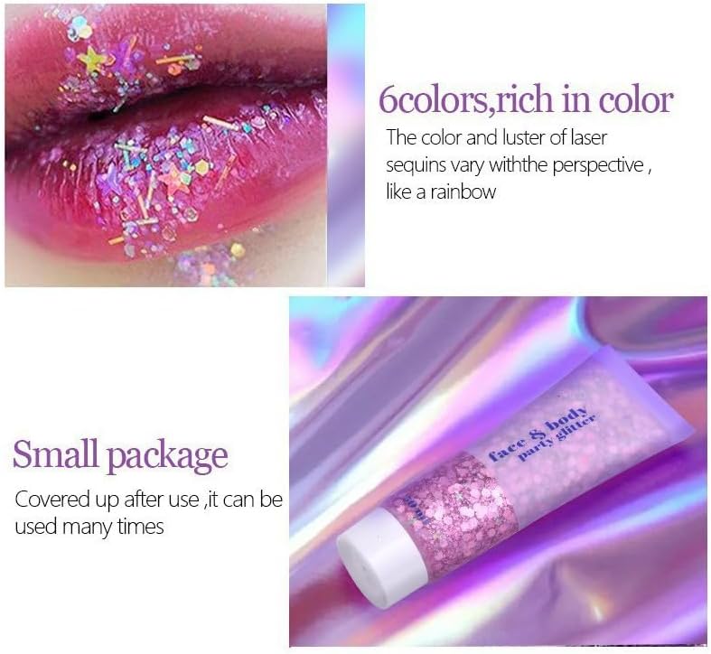 Brillantina facial de 3 colores, traje de neón brillante para cabello, cara y cuerpo con purpurina en gel resaltador (01-azul y 04-rosa y 06-blanco