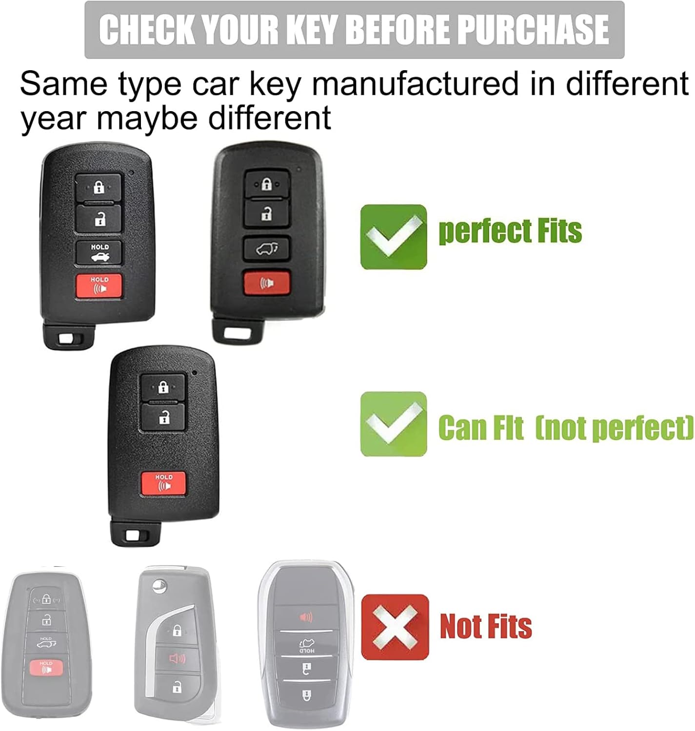 Gematay Funda para llavero Toyota con cordón, funda compatible con Toyota Avalon Camry Corolla RAV4 Sequoia Highlander 4 botones Smart Key Holder