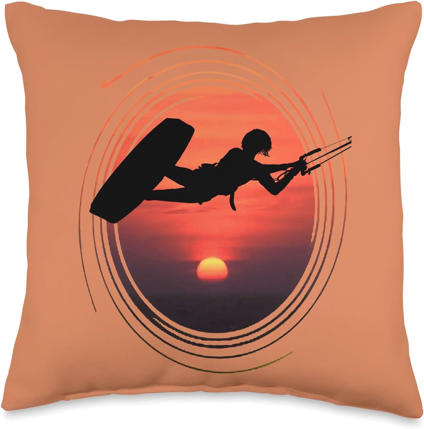 Kiter Silhouette in Black Female Rider Sunset Throw Pillow, 16×16, Multicolor