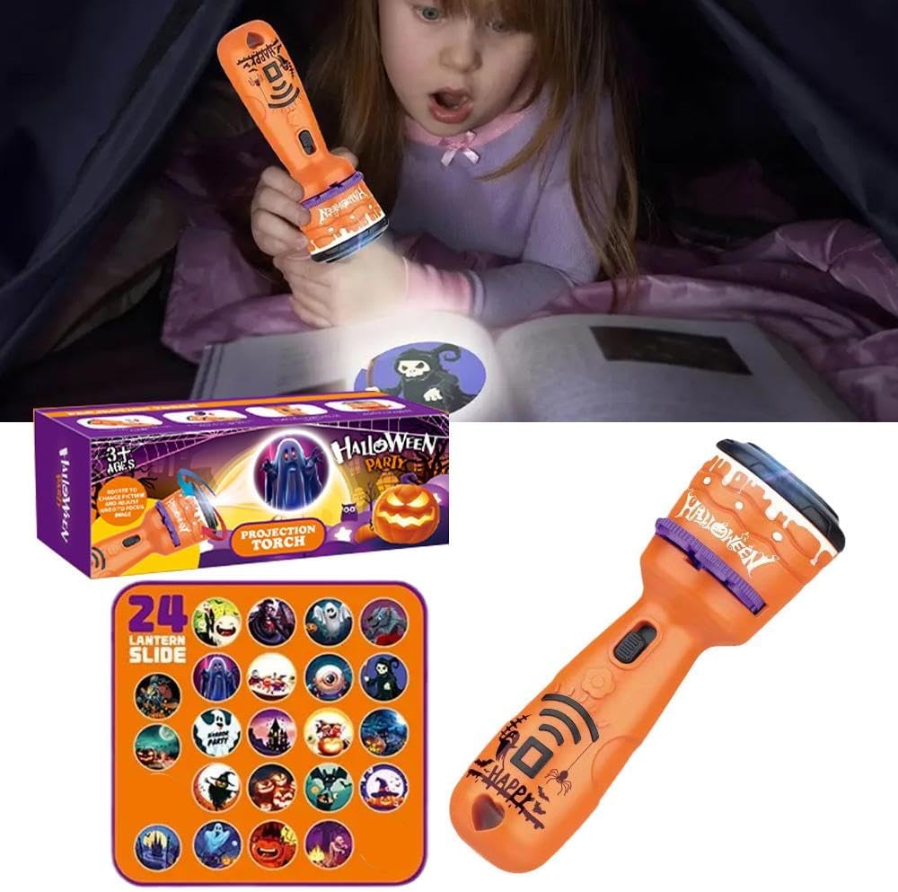 WSRRDRECVHi Proyector de linterna de Halloween para niños, proyector de diapositivas, luz de proyección de antorcha para dormir, juguetes educativos