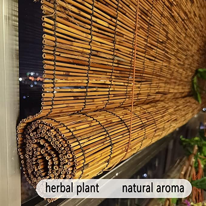 Persianas enrollables de bambú retro sin cordones, persianas de bambú para exteriores, persianas de bambú para patio con elevador, fácil