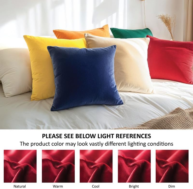 Encasa – Juego de 2 fundas de almohada de terciopelo color naranja de 20 x 20 pulgadas  19.7 x 19.7 in  19.7 x 19.7 in, color liso, teñidas, suaves