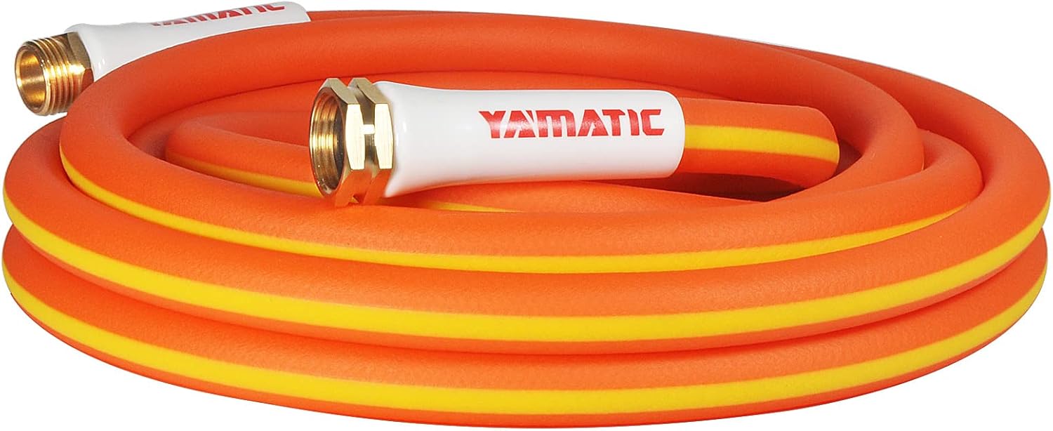 YAMATIC Manguera de jardín resistente de 58 pulgadas x 10 pies con accesorio giratorio, manguera flexible sin torceduras, segura para agua potable,