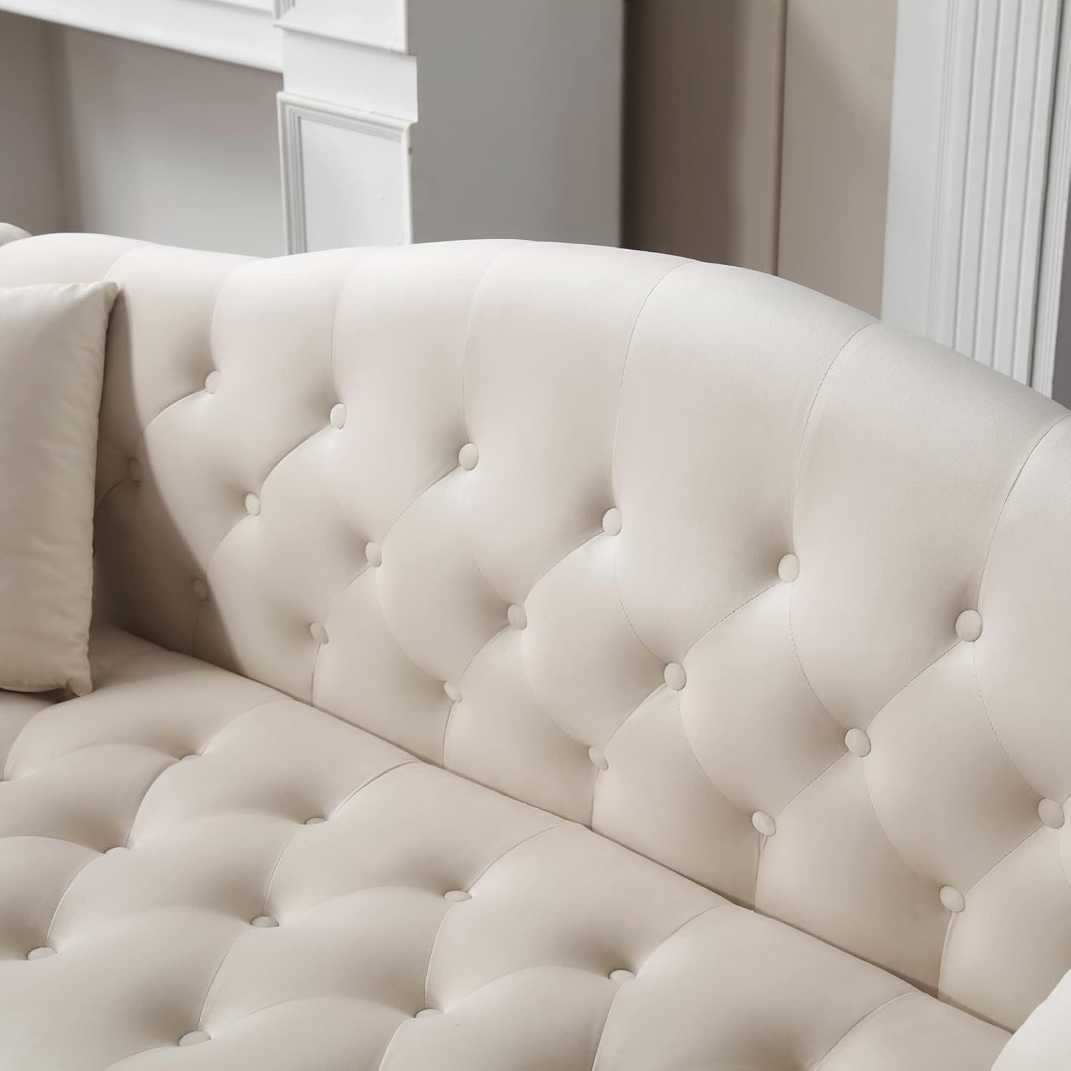 Holaki Chesterfield – Sofá de terciopelo de 59.4 pulgadas, moderno, tapizado, clásico, con botones copetudos, con brazos enrollados, patas de metal