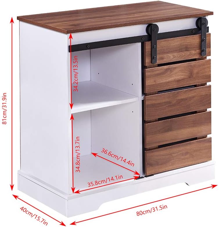 4HOMART Yvonne&F.L.A.M. Armario de almacenamiento para puerta de granero, puerta corredera de granero, baúl de madera con estantes ajustables para