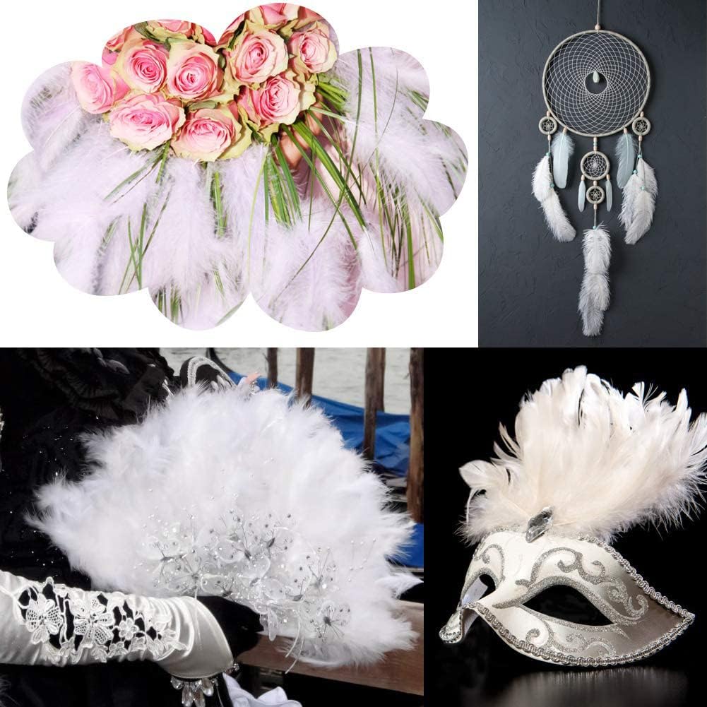 Plumas de marabú de pavo para manualidades, atrapasueños con flecos, plumas de colores (100 unidades, blanco)