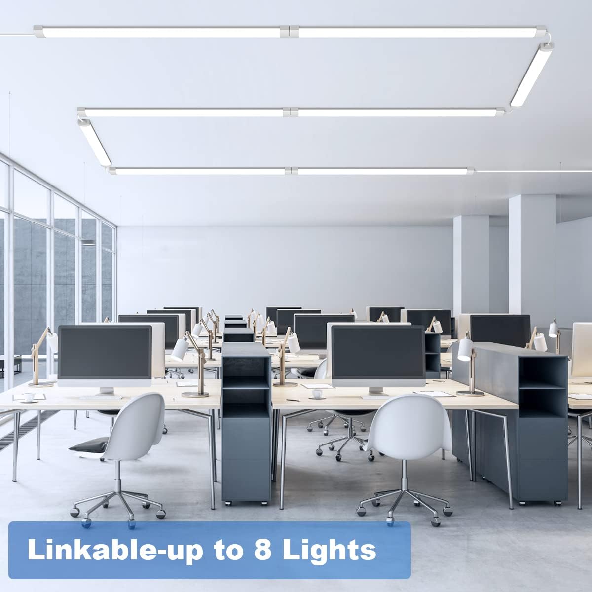 Luz LED de garaje de 5 pies con cable de enchufe, luces LED impermeables de 5000 K para debajo del gabinete, luces de tubo de iluminación de 45 W