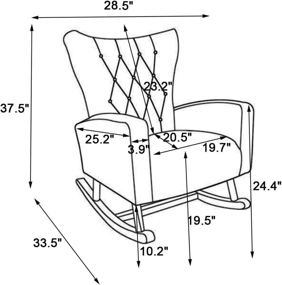 TRIPLE TREE Mecedora de terciopelo, moderna silla mecedora tapizada con respaldo alto, cómoda mecedora con asiento acolchado y base de madera, silla