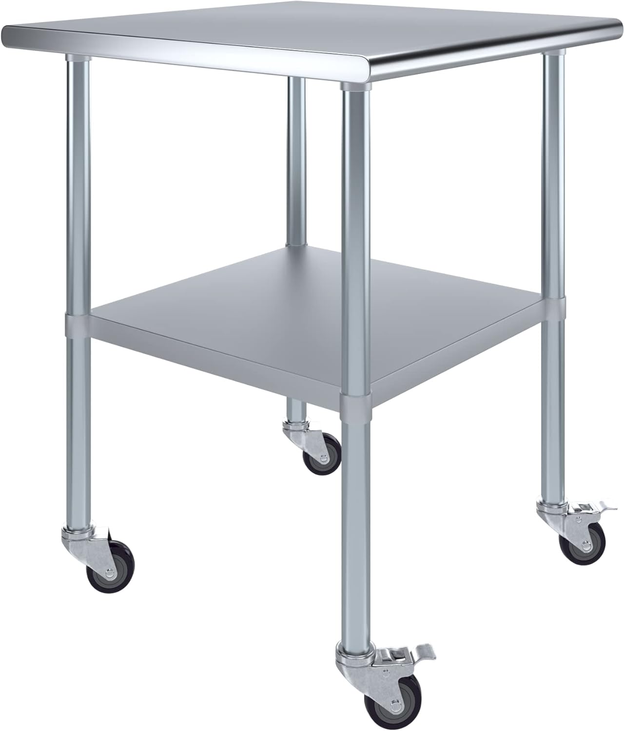AmGood Mesa de acero inoxidable de 30 pulgadas de largo x 30 pulgadas de profundidad con ruedas