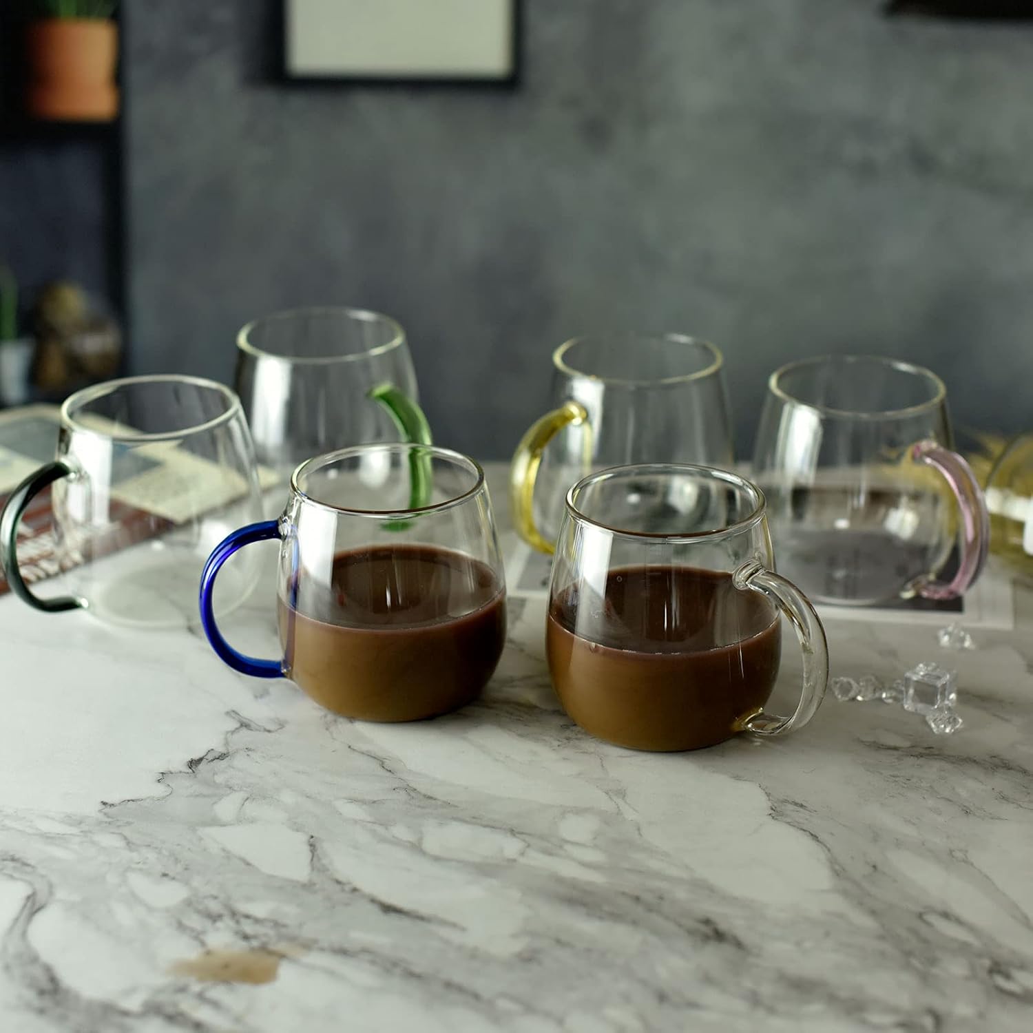 Juego de 4 tazas de café de vidrio transparente de 13 onzas con asas, perfectas para latte, moca, capuchino, té y jugo, juego de tazas de café