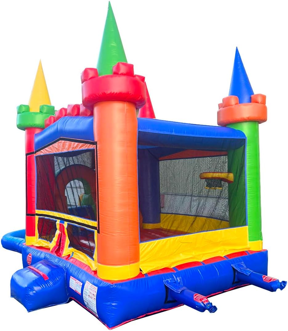 Casa inflable con tobogán para niños, castillo modular de arco iris para patio trasero con piscina de agua, juguetes para niños al aire libre,