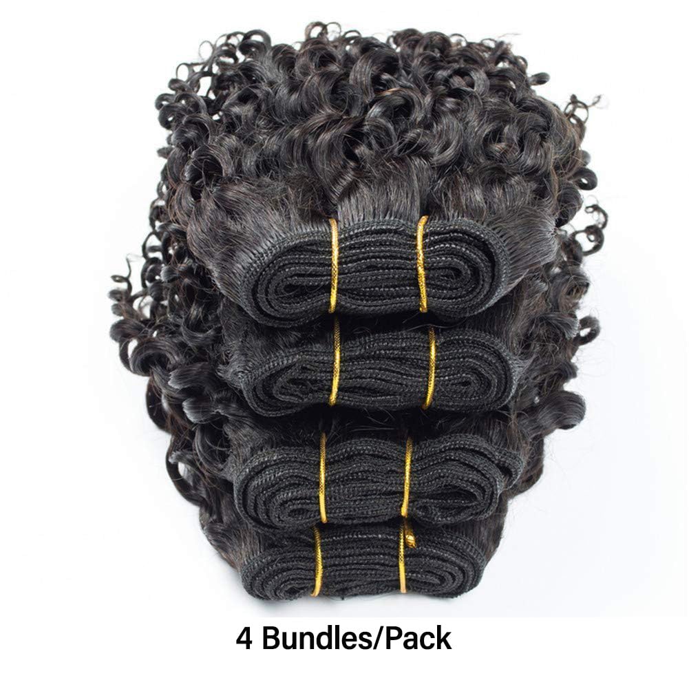 Paquetes de cabello humano rizado ondulado 4 paquetes cortos de 8, 8, 8, 8 pulgadas, paquetes de ondas de agua 10A brasileño 100% sin procesar,