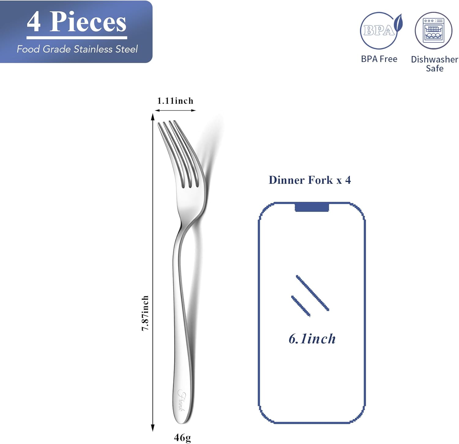 Juego de 4 tenedores de cena personalizados, 7.87 pulgadas de acero inoxidable de alta calidad con texto personalizado, tenedores de mesa, tenedores