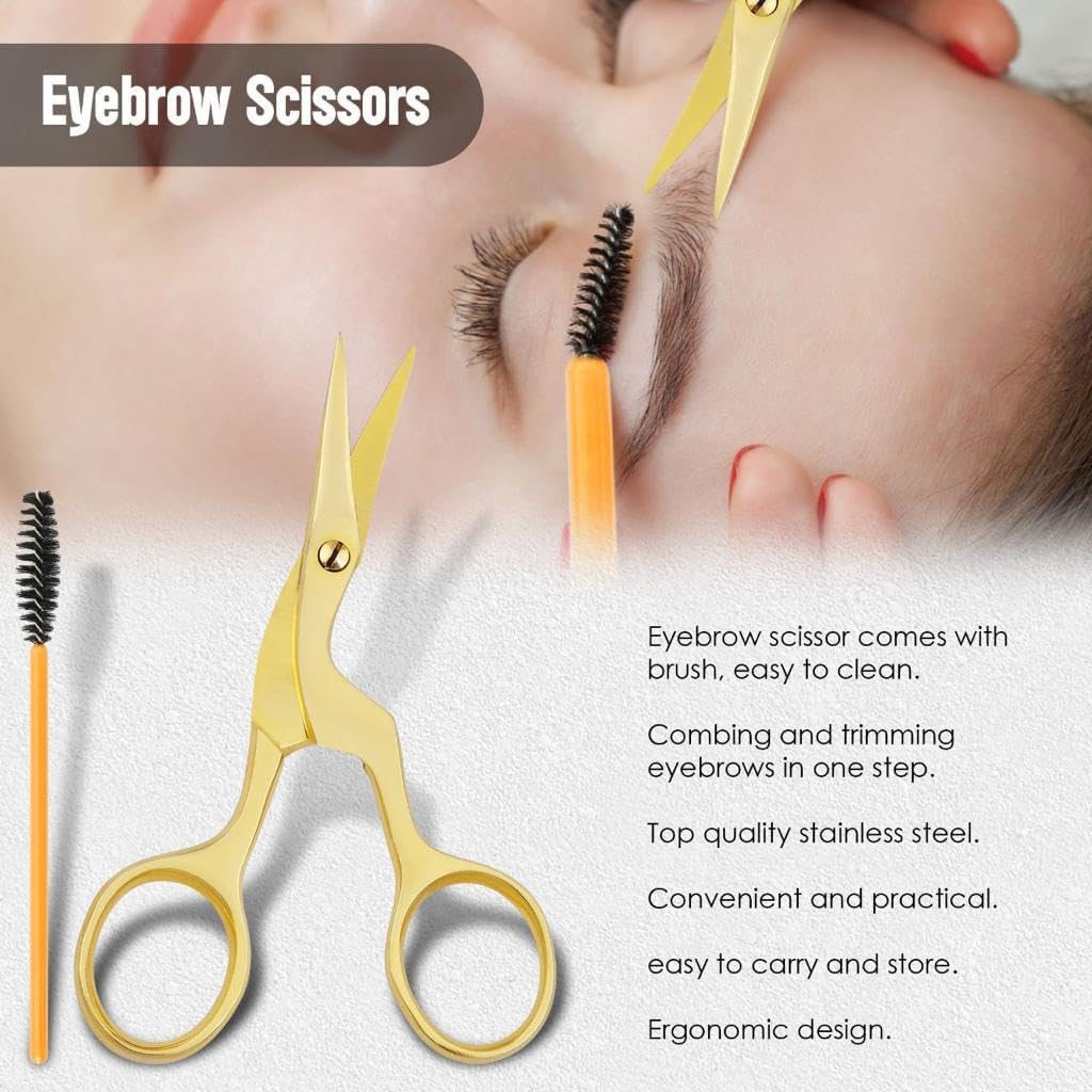 FAMCO – Tijeras de cejas con peine, kit profesional de cejas para mujeres, kit de cejas para tijeras de belleza con punta de seguridad curvada y