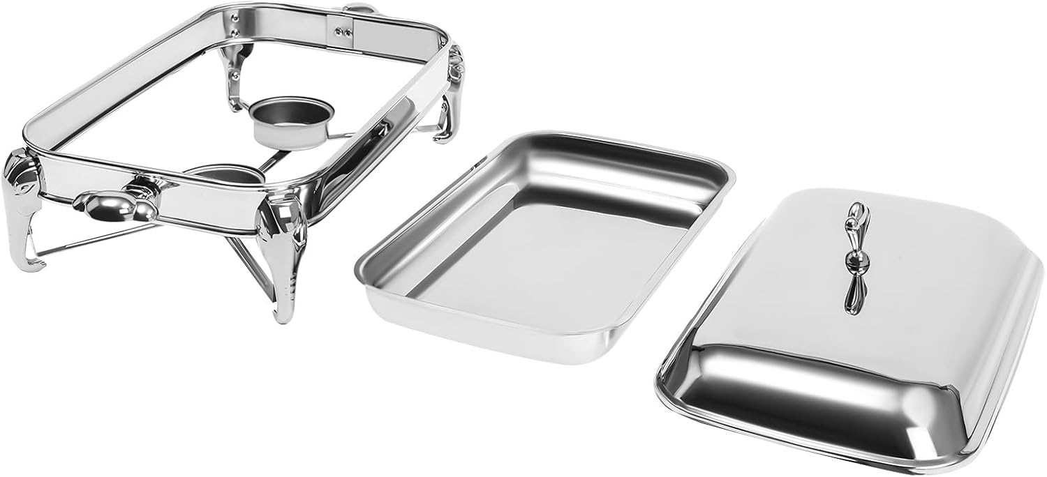 Fetcoi Juego de bufé de platos de 2.6 cuartos de galón  Servidores y calentadores de bufé de acero inoxidable, platos de roce para horno, calentador