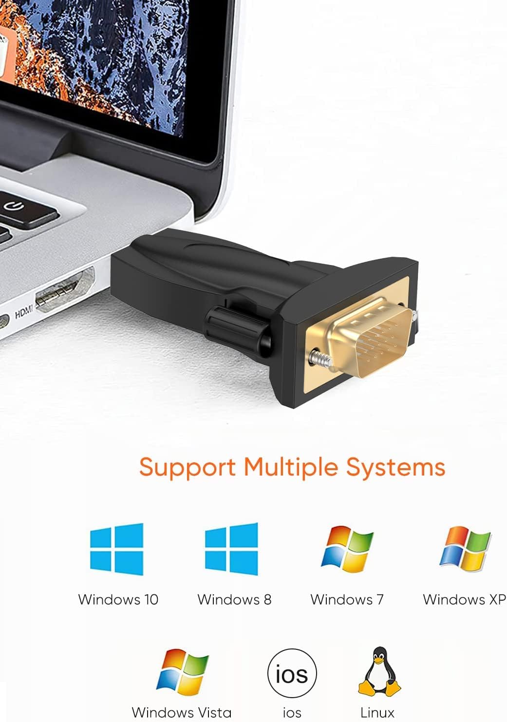 CableCreation Paquete de 2 Adaptador USB a RS232 macho con chipset PL2303, convertidor serie USB a DB9 para Windows 11, 10, 8.1, 8, 7, Linux y Mac