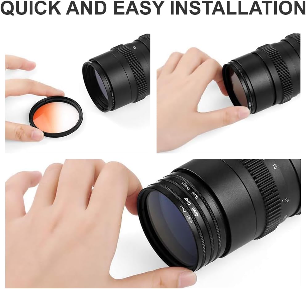 Acuvar Juego de 6 filtros de lente de color graduado completo de 2.283 in con colores naranja, amarillo, azul, morado, rojo, gris con estuche de