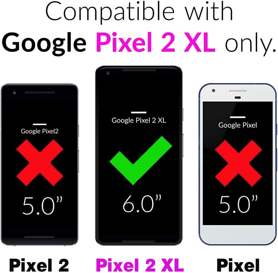 Asuwish Compatible con Google Pixel 2XL – Funda tipo cartera y protector de pantalla de vidrio templado, soporte de cuero con tapa para tarjetas,