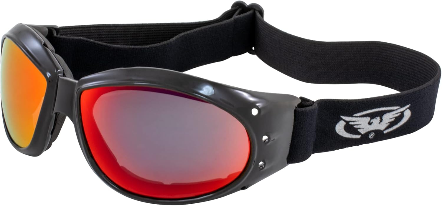 2 pares de gafas acolchadas Global Vision Eliminator para motociclismo, color negro con lentes de espejo verde y rojo