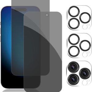 Pehael Paquete de 2+2 Protector de pantalla de privacidad para iPhone 15 Pro con protector de lente de cámara, cobertura completa, película de Pehael Paquete de 2+2 Protector de pantalla de privacidad para iPhone 15 Pro con protector de lente de cámara, cobertura completa, película de
