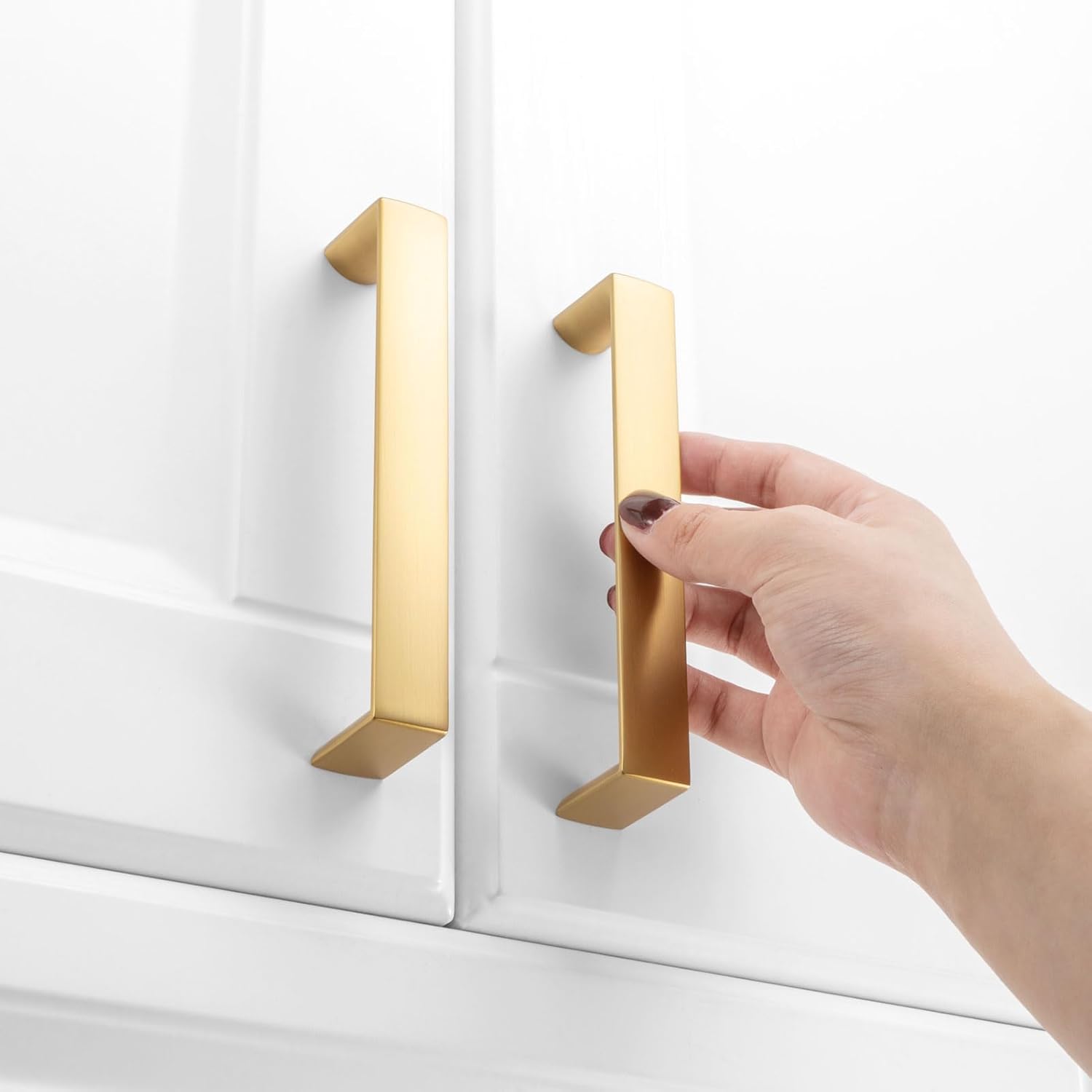 KOOFIZO Manija ancha de gabinete  Tirador de muebles dorado cepillado, distancia entre tornillos de 5 pulgadas, paquete de 10 unidades para puerta