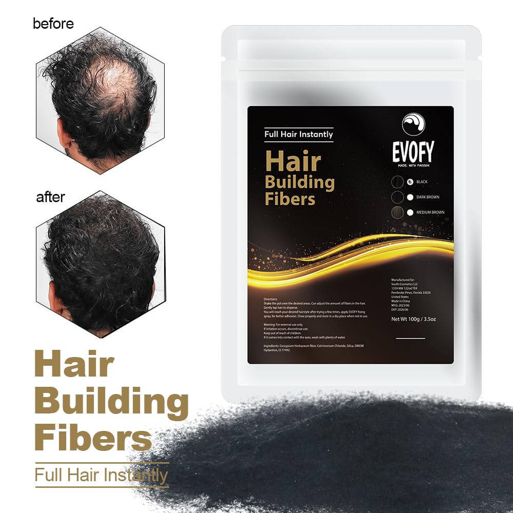 Evofy Recarga de fibra capilar, para cabello fino y puntos calvos, fibras de construcción del cabello, natural e indetectable, cabello más grueso al
