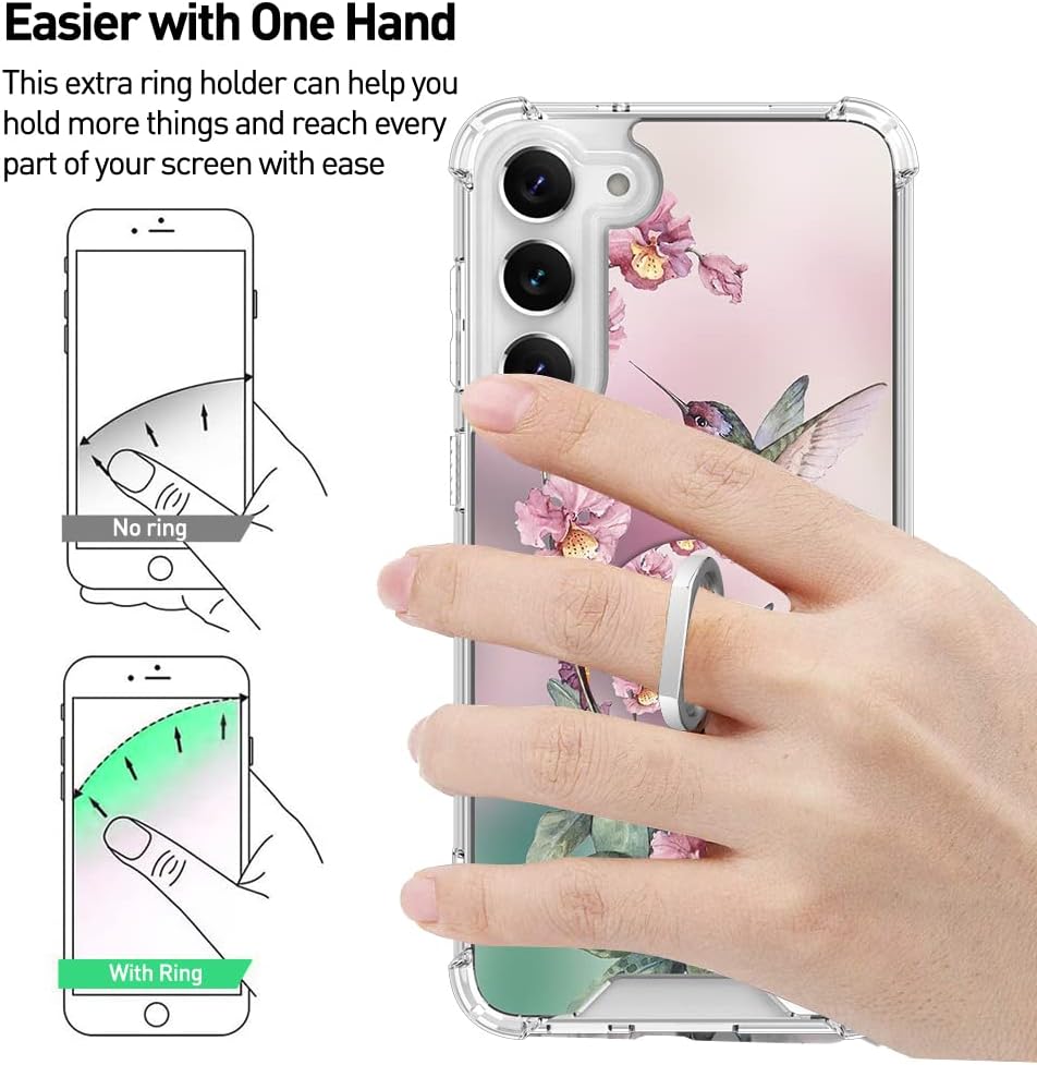 OOK Funda transparente compatible con Samsung Galaxy S23 Plus 5G, diseño de colibrí rosa, flexible, TPU a prueba de golpes, antiarañazos, funda