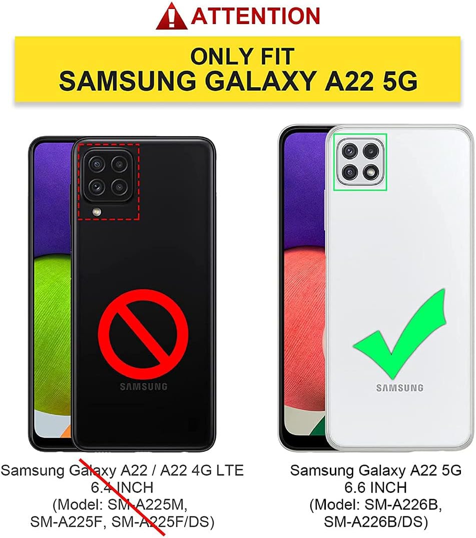 Jeylly 5 artículos Funda para Galaxy A22 5G con protector de pantalla y protector de lente de cámara, funda de mármol híbrida de policarbonato duro