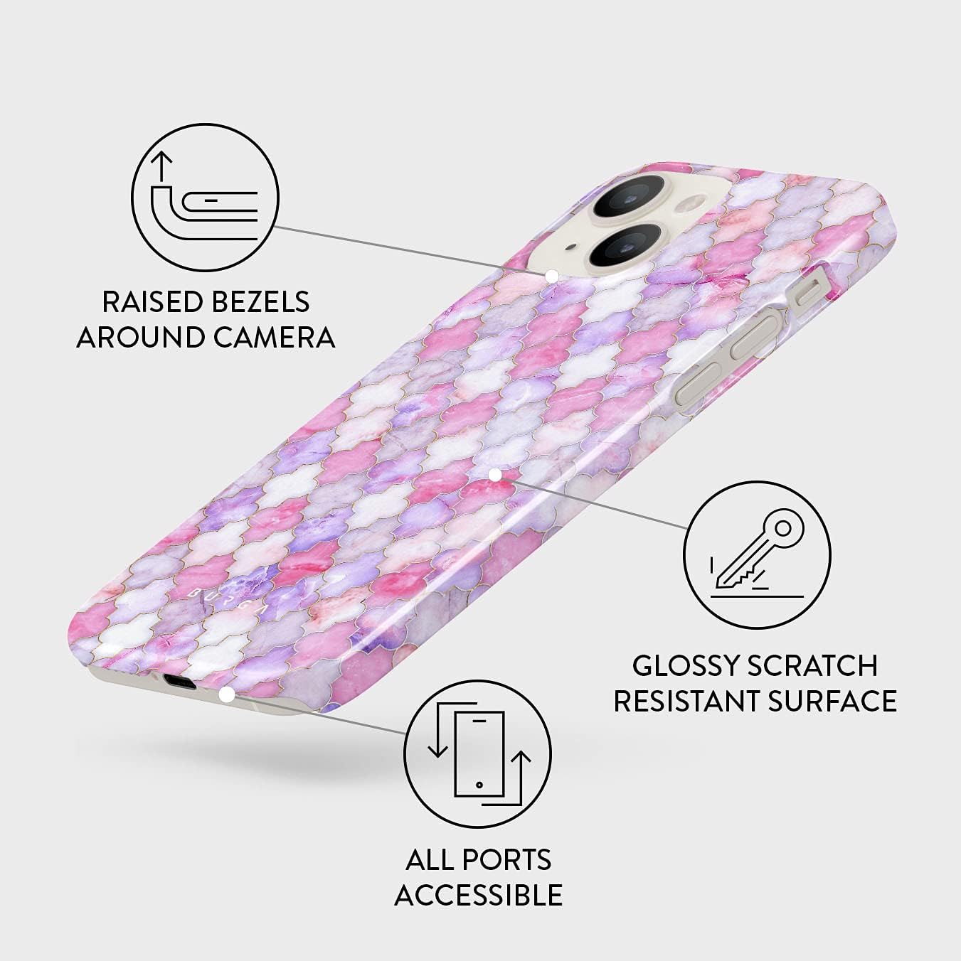 BURGA Funda para teléfono compatible con iPhone 13  Encantadora Esmeralda Rosa Claro Marroquí Patrón Mosaico de Mármol Linda funda protectora de