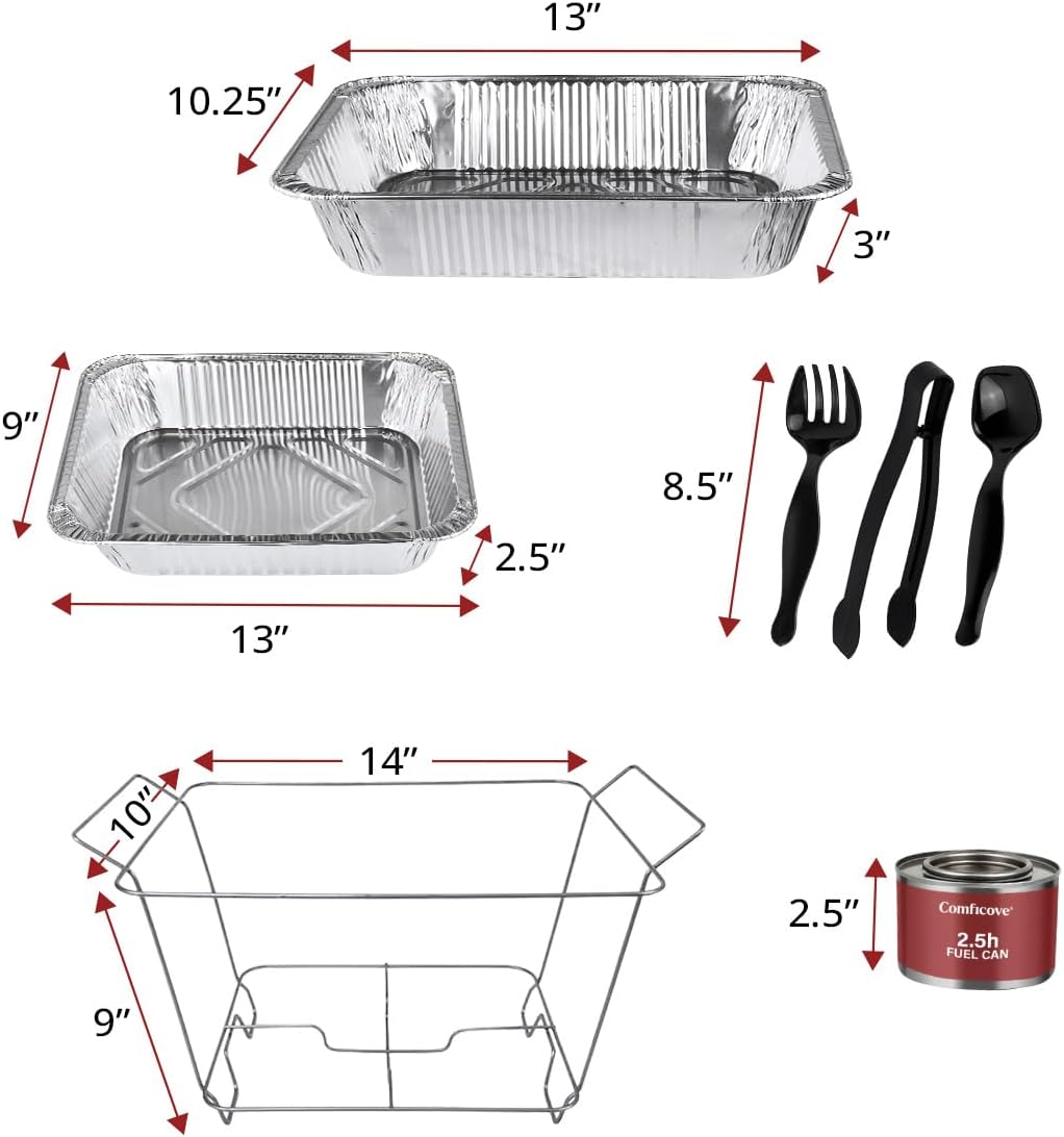 Juego de platos desechables para bufé, 39 piezas de servidores de roces con calentadores de alimentos, cubiertas, sartenes de comida de tamaño