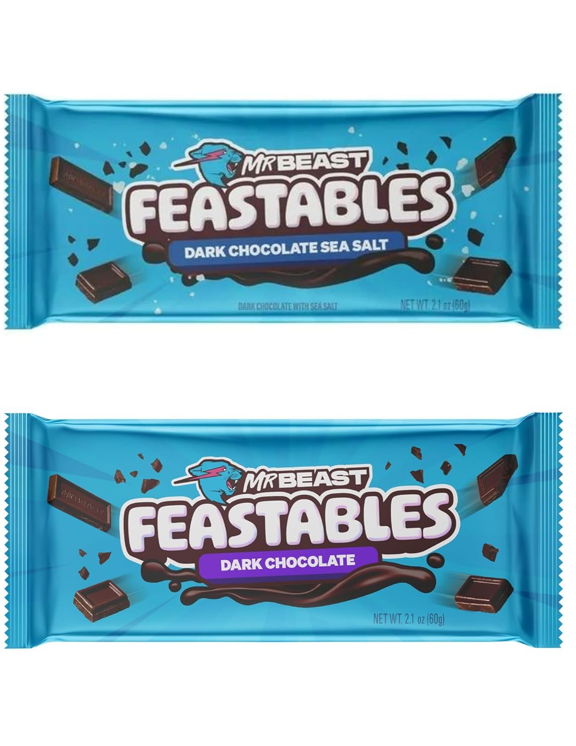Generic Mr. Beast Feastables – Paquete de barras de chocolate oscuro, nueva fórmula más suave y cremosa, 2.1 onzas (2.12 oz), 2 barras de chocolate