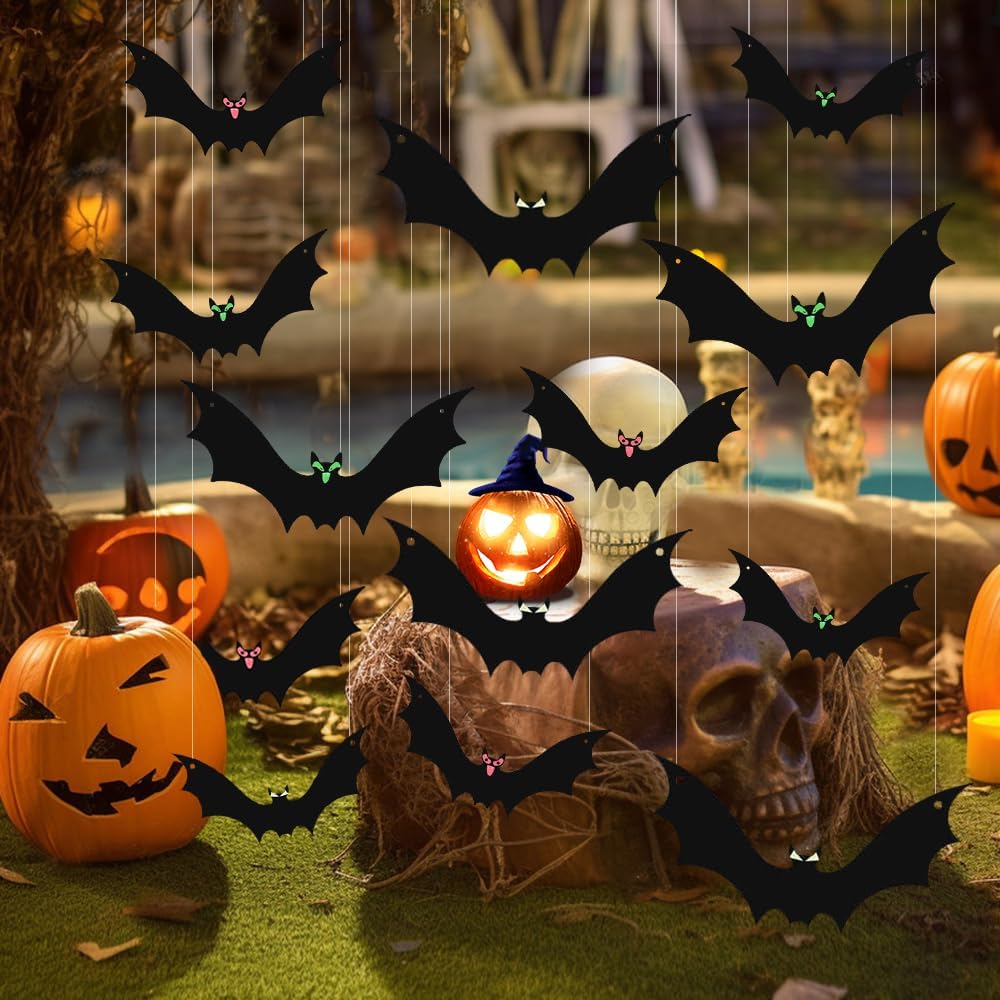 Murciélagos colgantes, 18 piezas de decoración de murciélagos de Halloween, impermeables, 3 tamaños diferentes, decoraciones de Halloween,