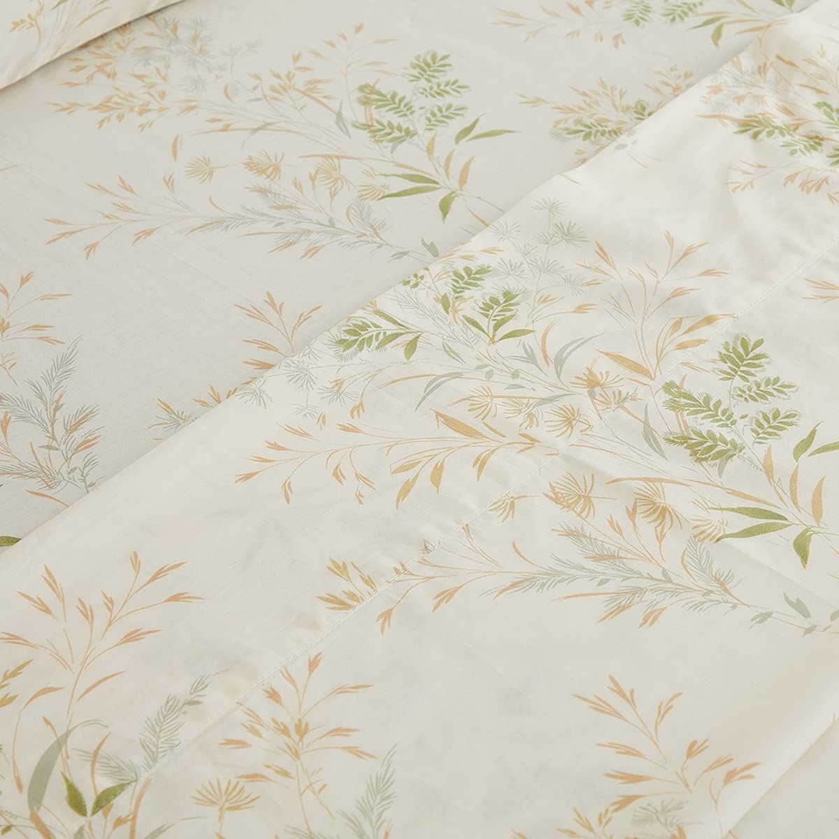 FADFAY Juego de sábanas tamaño California King, juego de sábanas de hojas florales, 100% algodón de 600 hilos, ropa de cama de flores verdes y