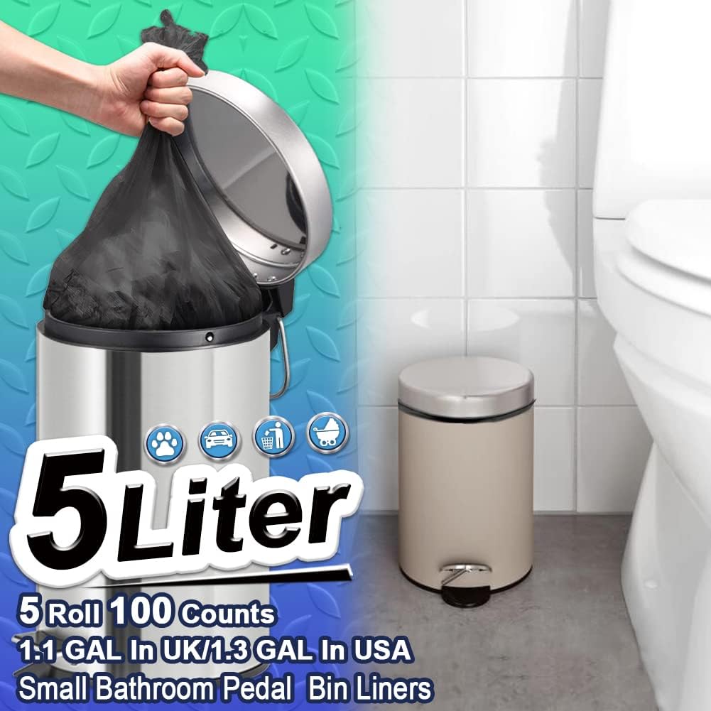 Bolsas de basura pequeñas de 5 litros, 100 unidades, color blanco, transparente, de 3 a 5 litros, para oficina, cubo de pedal de baño, cubo de