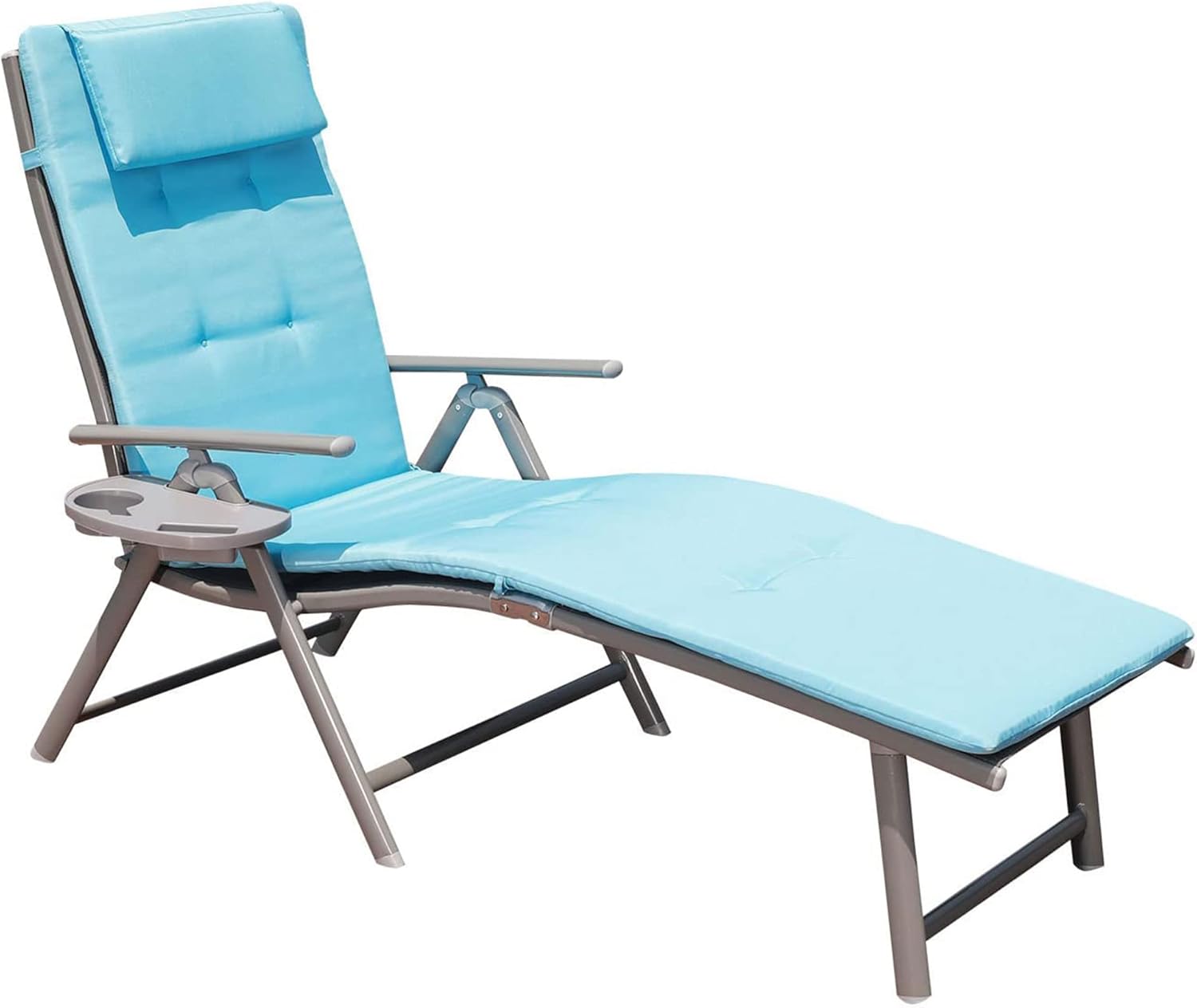 Goldsun – Silla plegable de aluminio con ajuste de reclinado, para exteriores, ideal para patio, playa, porche, piscina, individual, Gris con Azul