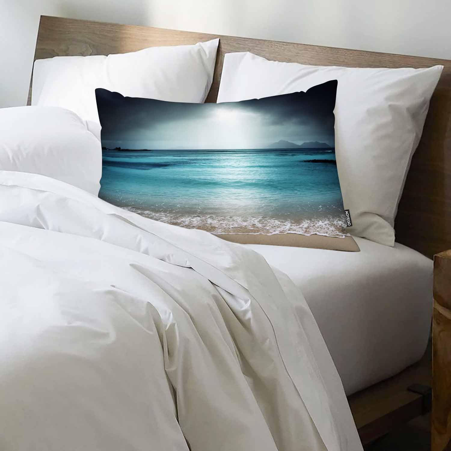 AOYEGO Funda de almohada de cielo oscuro de playa, isla océano, costera, arena, mar, olas, decoración del hogar, fundas de cojín para sofá,
