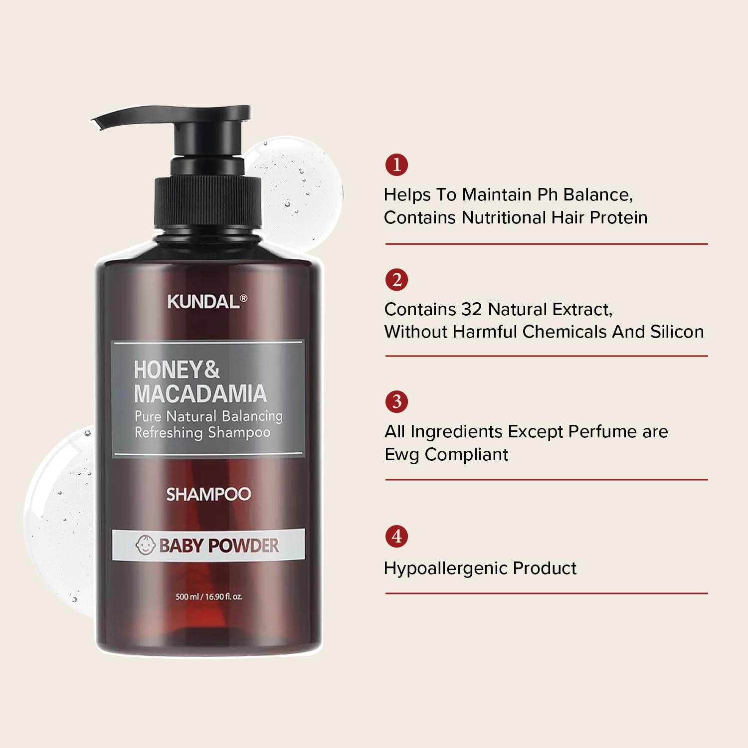 Kundal Honey&Macadamia Hydro-Intensive Protein Premium Nature Hair Shampoo English Rose Sin sulfato, aceite de macadamia para el cuidado de hiar