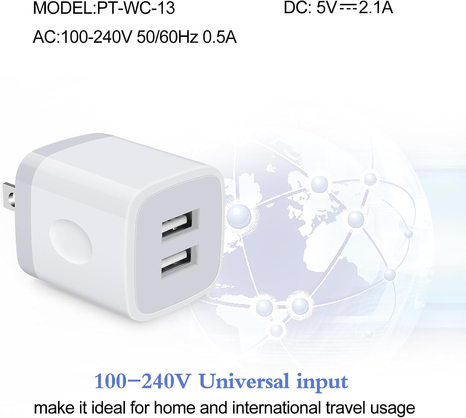 Cargador de pared USB, bloque de carga, paquete de 2 unidades de 2.1A5 V, enchufe de pared USB de doble puerto, adaptador de caja de carga para