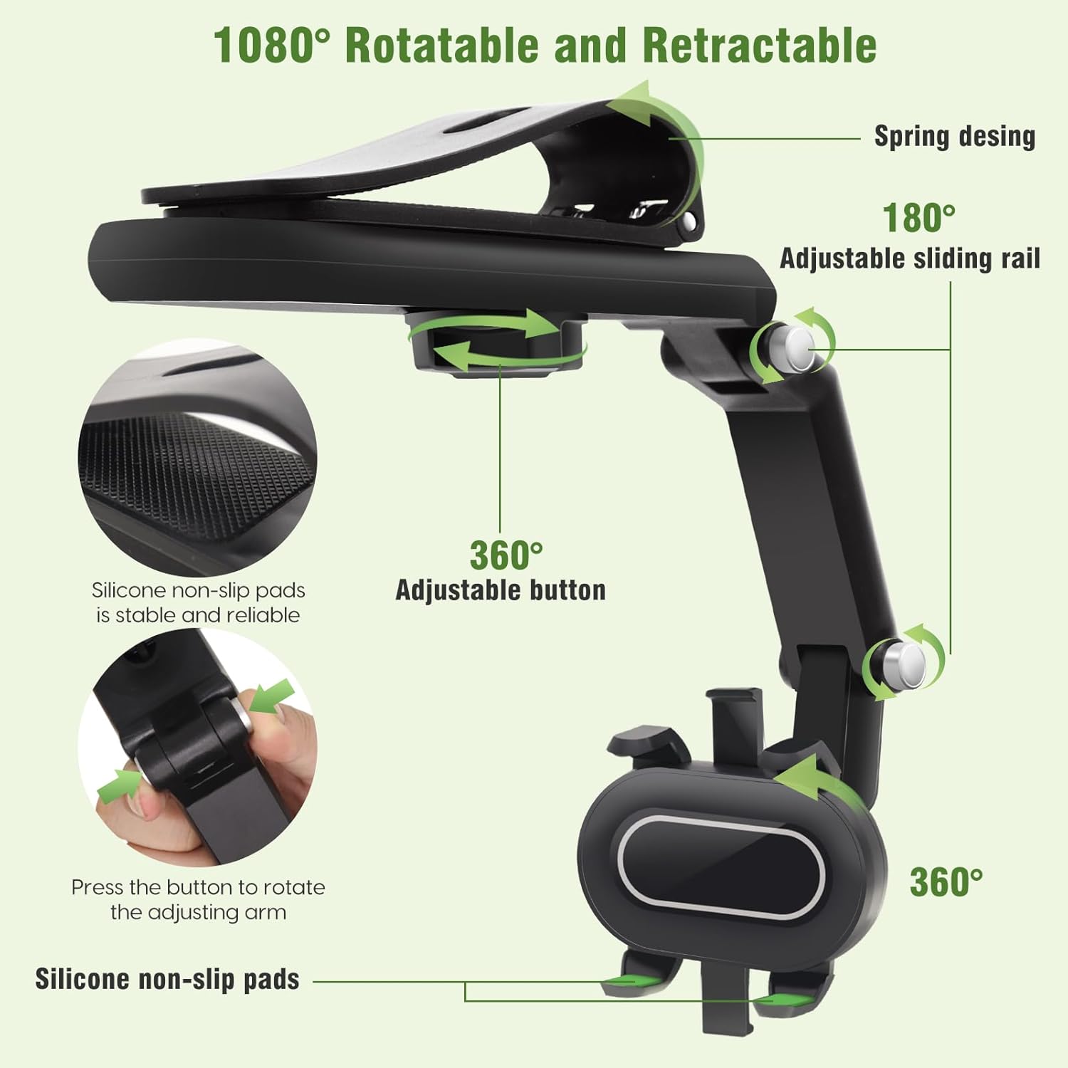 Soporte giratorio y retráctil para teléfono de automóvil, soporte de teléfono para visera solar de 1080 para tu automóvil, soporte ajustable para