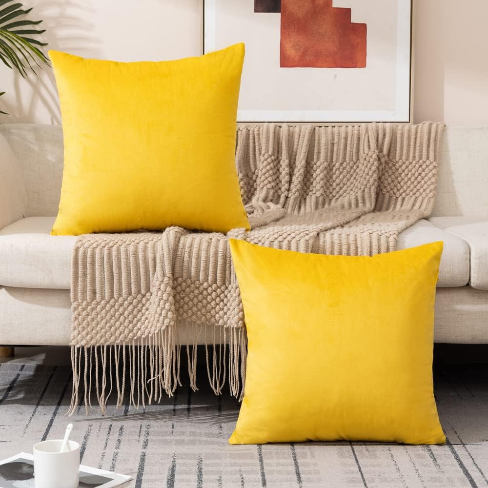 Juego de 2 fundas de almohada de terciopelo con rellenos incluidos, 18 x 18 pulgadas, fundas decorativas suaves y sólidas para sofá, dormitorio,
