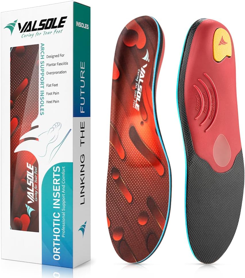 VALSOLE Ortesis ortopédicas resistentes para aliviar el dolor, más de 220 libras, plantillas de soporte de arco alto para fascitis plantar para