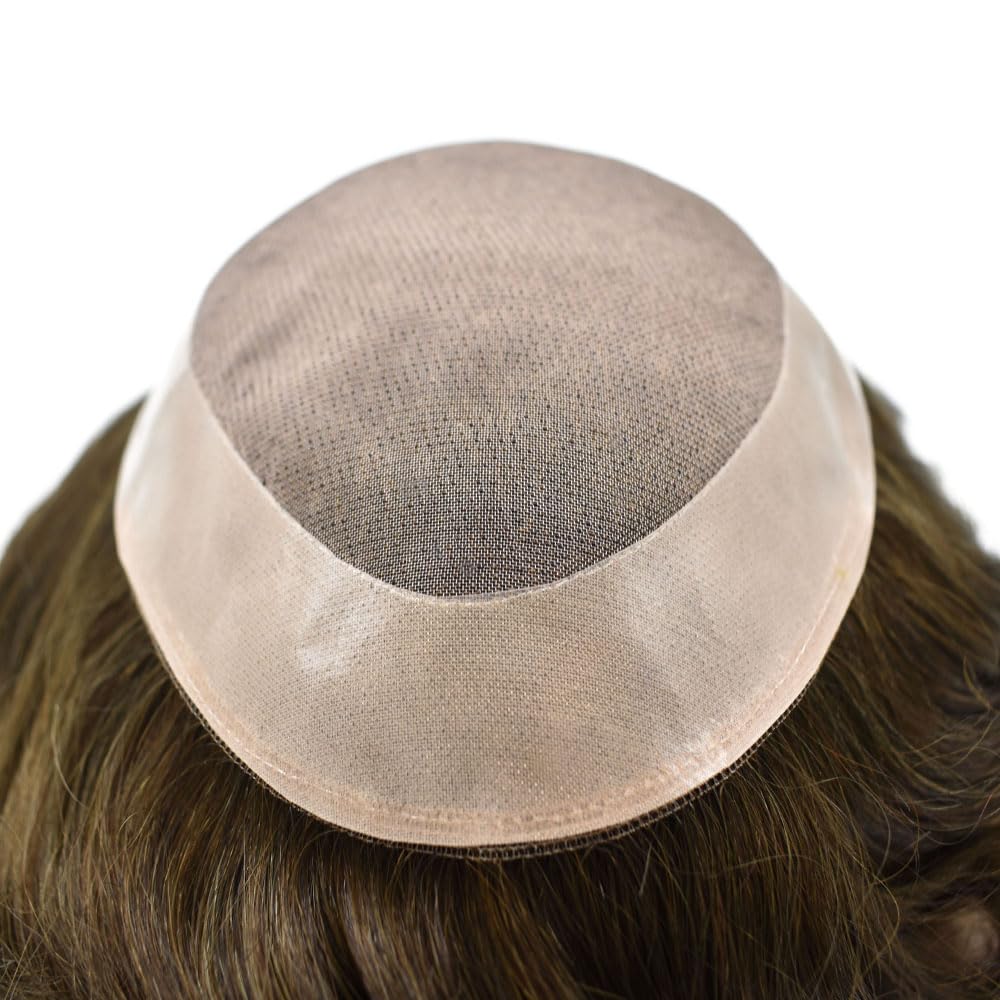 Toupee para hombres Cabello humano real para hombre, pieza de pelo para hombres Fine Mono Men Sistema de cabello de piel de polietileno para