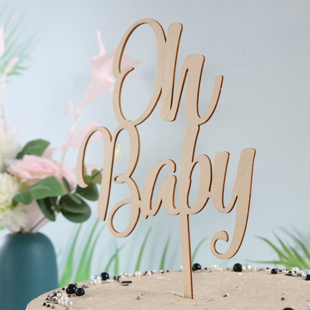 Oh Baby Cake Topper  Decoración de madera de gran tamaño para pastel de baby shower, para temática rústica, fiesta de revelación de género,
