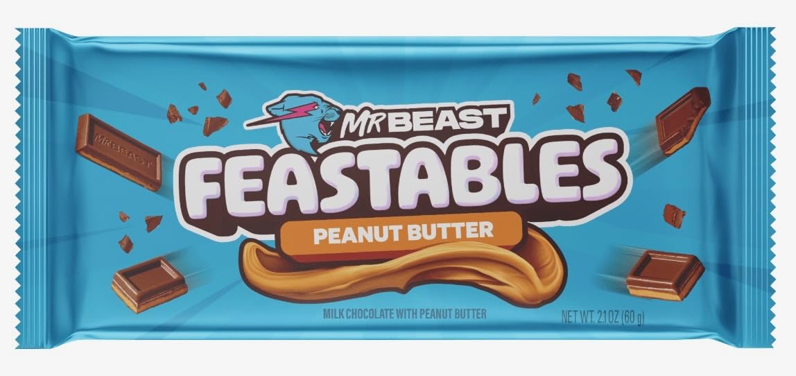 Feastables Beast Bar – Barra de chocolate con leche con mantequilla de maní, chocolate con leche y almendras, chocolate con leche crujiente (3