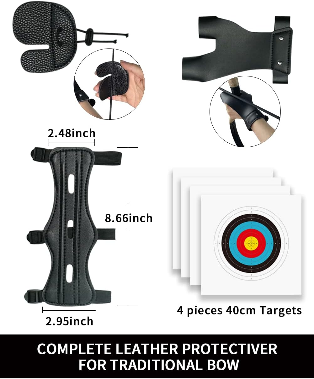 Juego de arco recurvo tradicional para adultos, juego de arco y flecha de caza para principiantes con 5 flechas de carbono para práctica