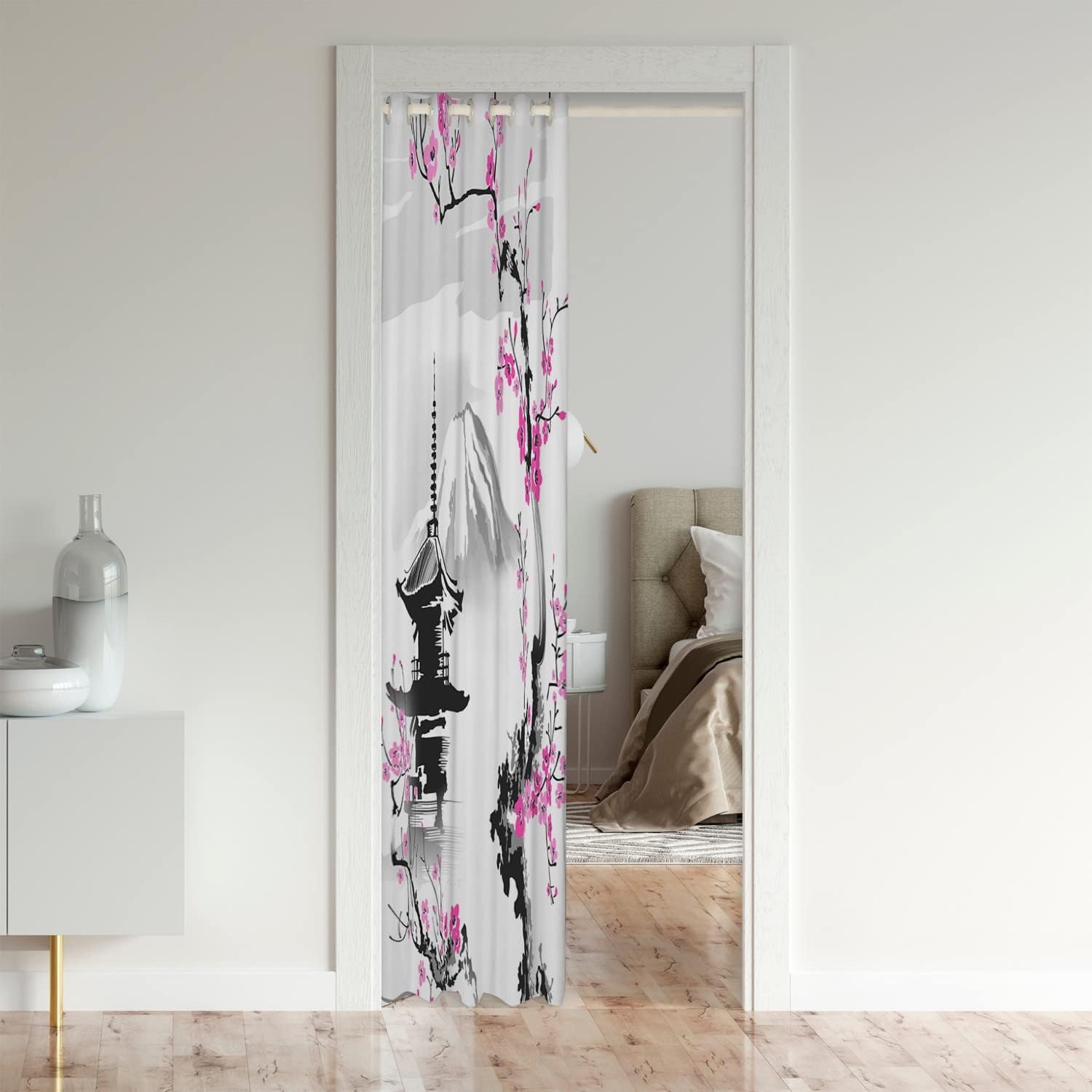 Cortina de puerta japonesa para privacidad de puerta, cortina japonesa Fuji Mountain Closet para dormitorio, sala de estar, cortina térmica con