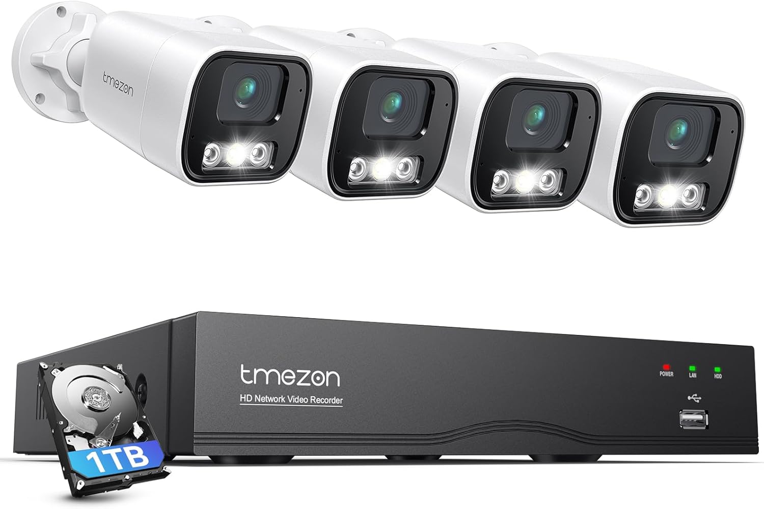 TMEZON Sistema de cámara de seguridad POE 4K 16CH NVR-H.265 4 unids 5MP PoE Home IP Network Cámaras de seguridad con cable con persona Detección de